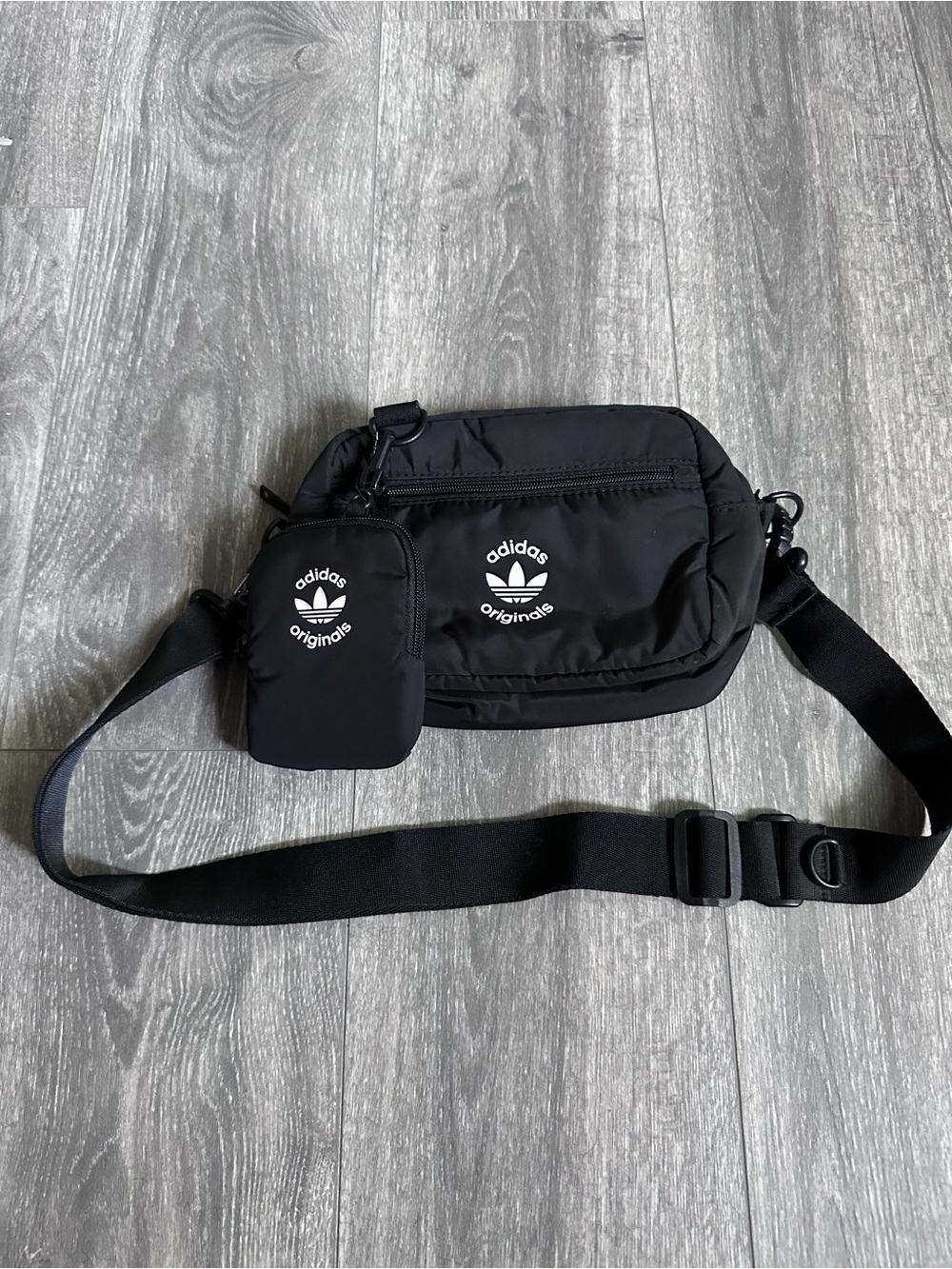adidas Originals Black Nylon Crossbody Belt Bag with Removable Pouch